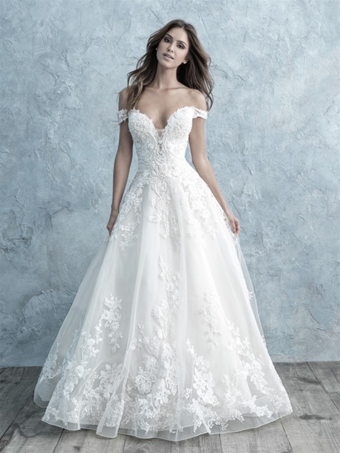 Sheath Wedding Dress With V-neckline And Stitched Lace | Kleinfeld Bridal