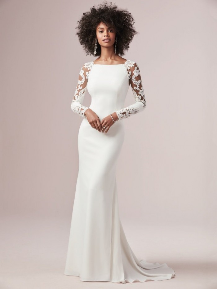 Long sleeve lace sheath wedding dress ...