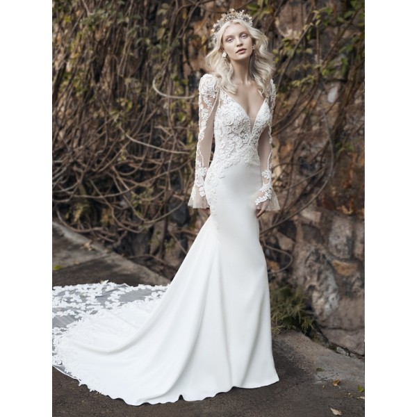 Maggie Sottero Style Nikki 20MS678 | Bell sleeve mermaid wedding gown 