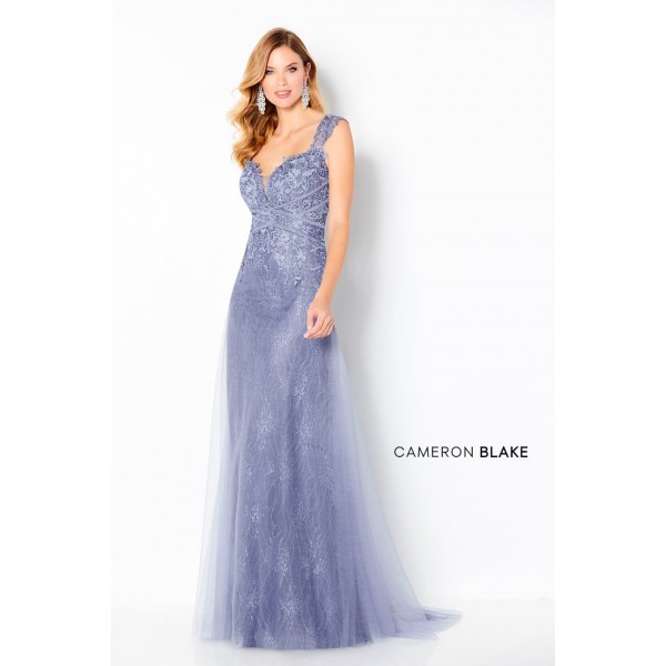 Cameron Blake 220646 | Cap Sleeve Tulle & Embroidered Lace Soft A-line Gown | Mother of