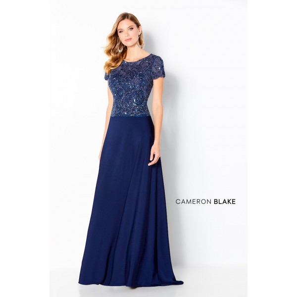Cameron Blake 220650 | Short Sleeve Crepe A-line Gown | Mother of