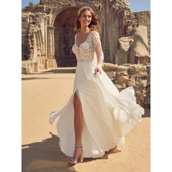Maggie Sottero | Chantal Lynette 22MC553C | Long Sleeve Chiffon Wedding Gown