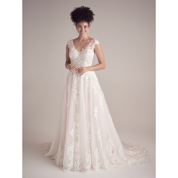 Maggie Sottero | Sierra 22MK929 | A-line cap-sleeve lace bridal dress