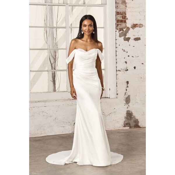 Sincerity Bridal Style 44388 | Charmeuse Fit & Flare Gown with Embellished Sweetheart Neckline