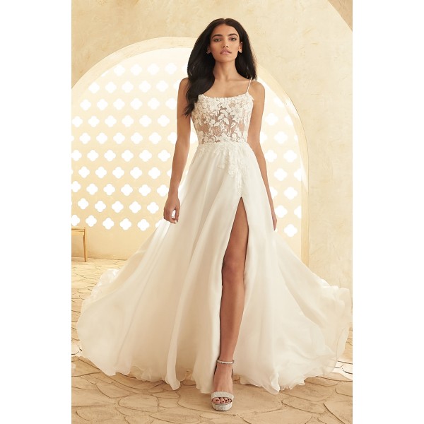 Paloma Blanca Bridal Style 5002 | Soft Organza, Sequin Lace, and Chantilly Lace Wedding Dress Priced @ $2915