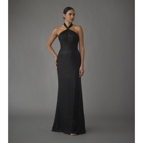 Hayley Paige Bridesmaids 52261 | Liquid metallic Halter Neckline Gown