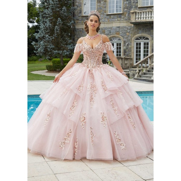 Quinceanera by Mori Lee 89402 | Ballerina-inspired Quinceañera ball gown features a boned corset bodice