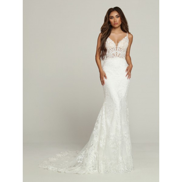 Davinci Bridal Collection 50700 | A Peek-a-Boo Back makes this Lace Sheath Fit & Flare Wedding