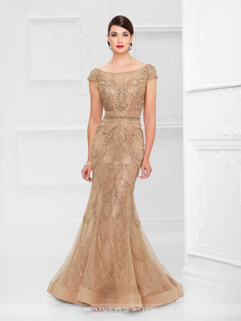 Ivonne D by Mon Cheri Style 117D66 | Hand-beaded tulle mermaid gown with illusion cap sleeves