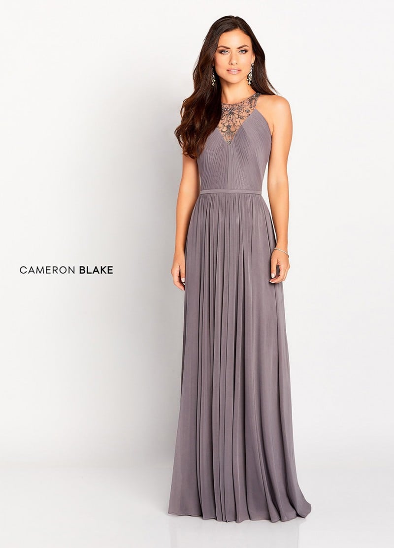 Cameron Blake 119642 by Mon Cheri | Sleeveless Stretch Mesh Slim A-line Gown