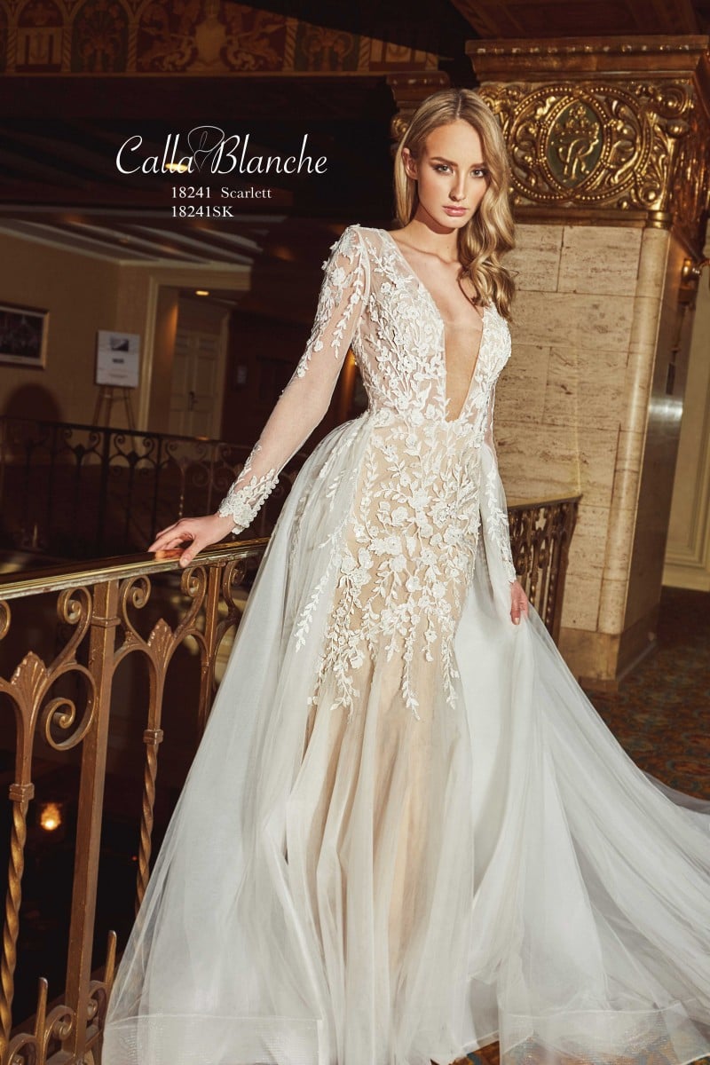 Calla Blanche Bridal Style 18241 Scarlett | Deep V-neck | Long Sleeve Wedding Gown