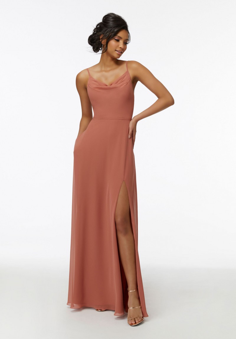 Morilee Bridesmaids Style 21732 | Cowl Neck Chiffon Bridesmaid Dress | Front Slit