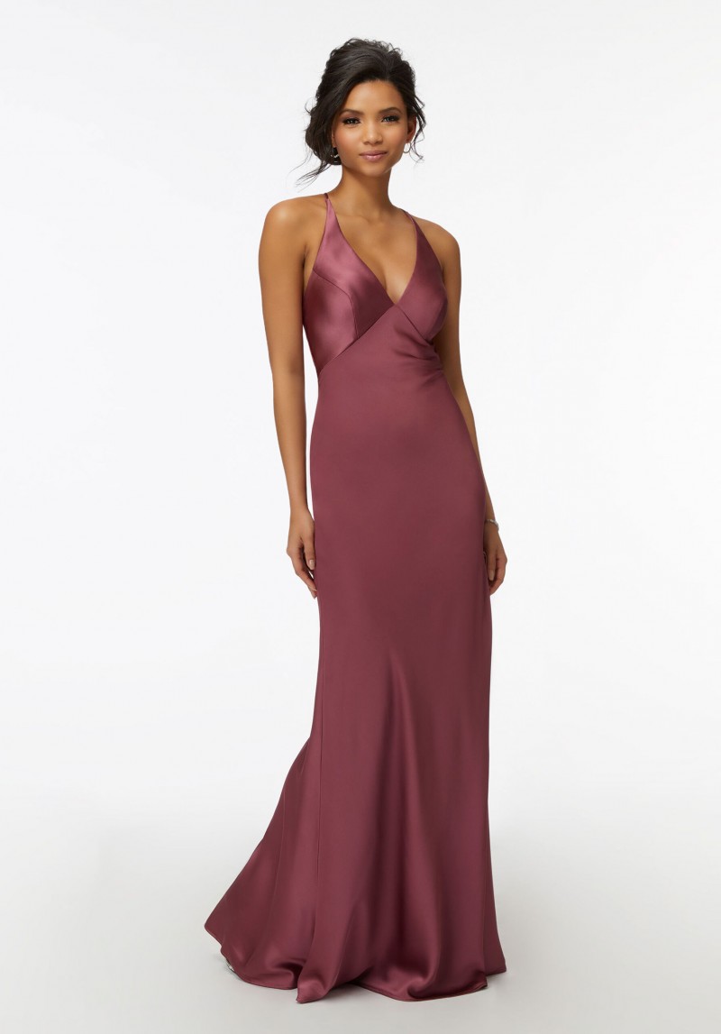 Morilee Bridesmaids Style 21740 | V-Neck Satin Bridesmaid Dress with Cowl Back