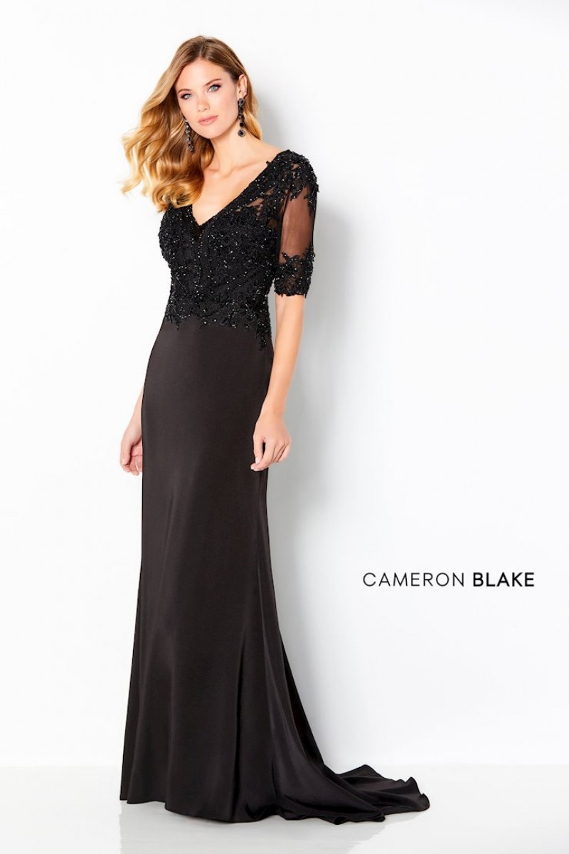 Cameron Blake 220643 | Three Quarter Sleeve Crepe & Tulle Fit & Flare | Mother of