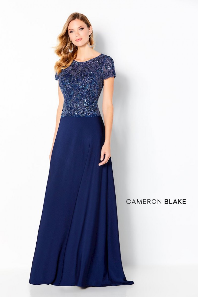 Cameron Blake 220650 | Short Sleeve Crepe A-line Gown | Mother of