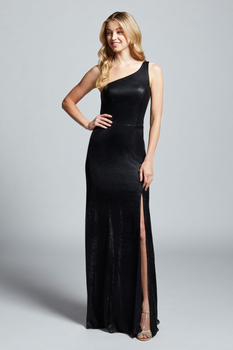 Hayley Paige Bridesmaids 52160 | Liquid Metallic One Shoulder A-line gown