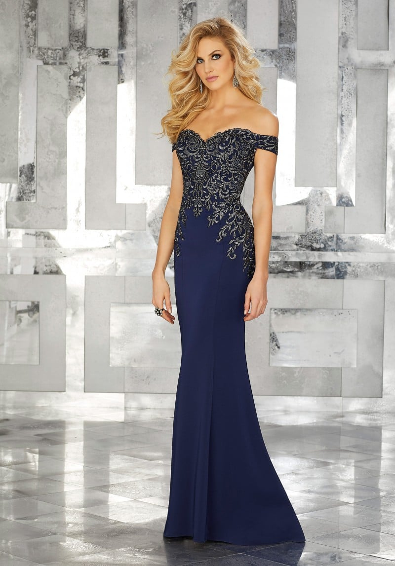MGNY Collection by Mori Lee Style 71616 | Form Fitting Special Occasion Gown | Beaded Embroidery on Crepe