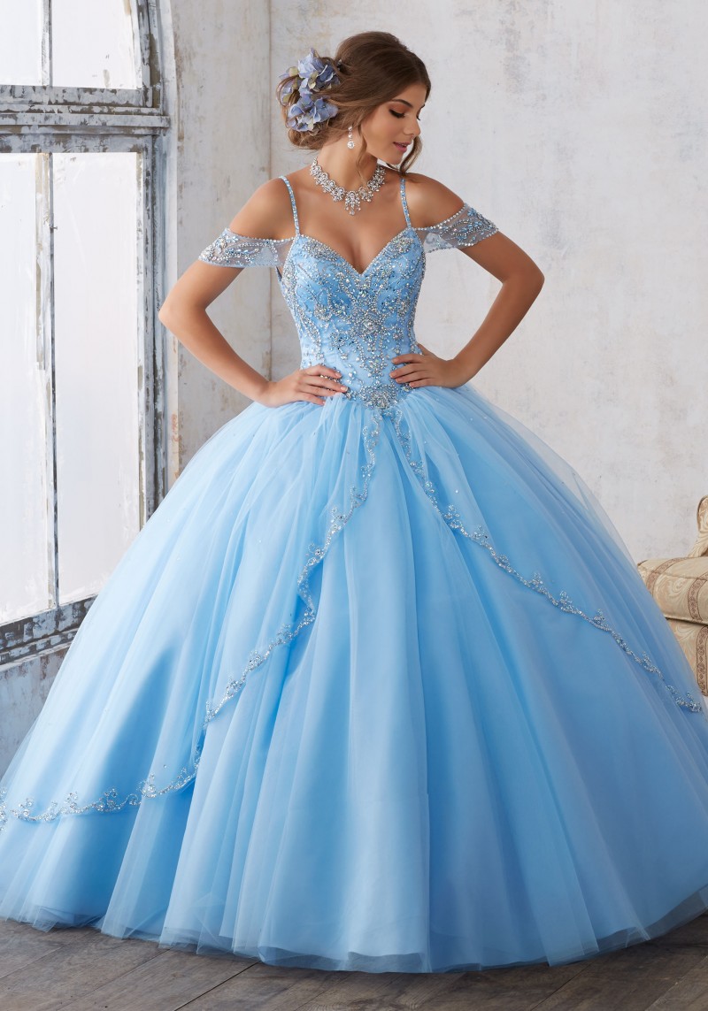Quinceanera by Mori Lee | 89135 | Jeweled Beading on a Split Front Tulle Ballgown