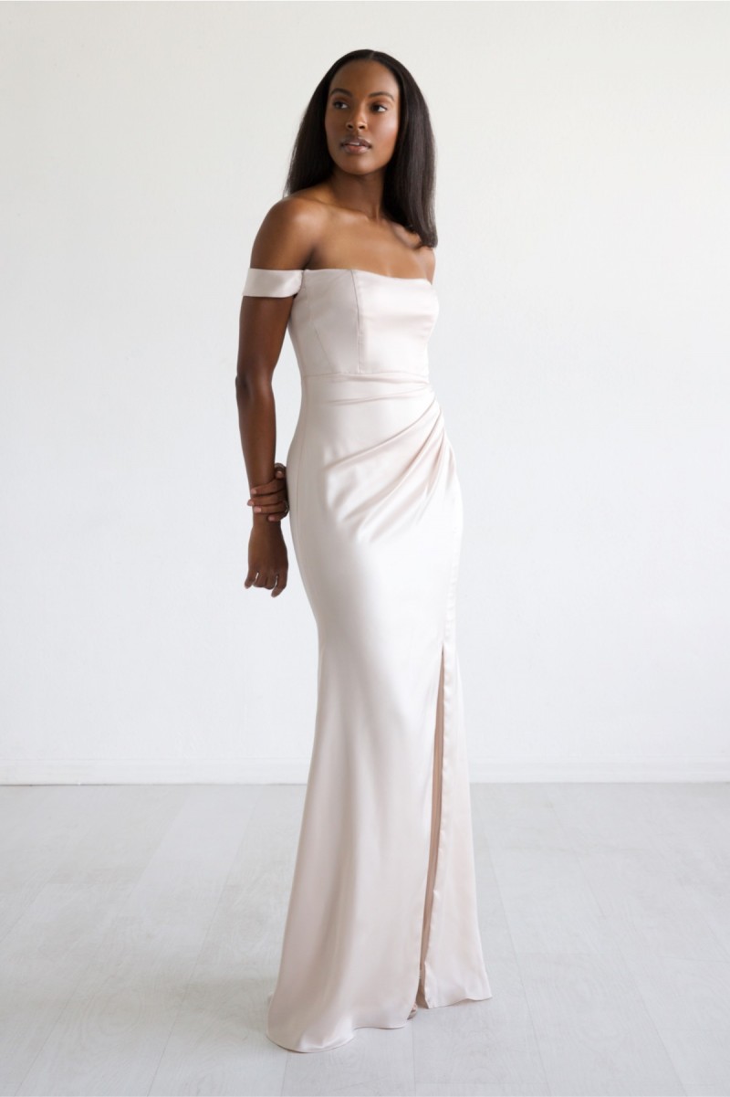 Watters Bridesmaids James 9404 |  Lucios Charmeuse | Off Shoulder