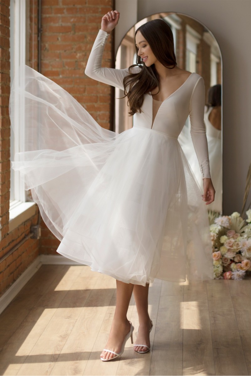 Wtoo Bridal Hampshire | Long Sleeve Cocktail Length Bridal Gown