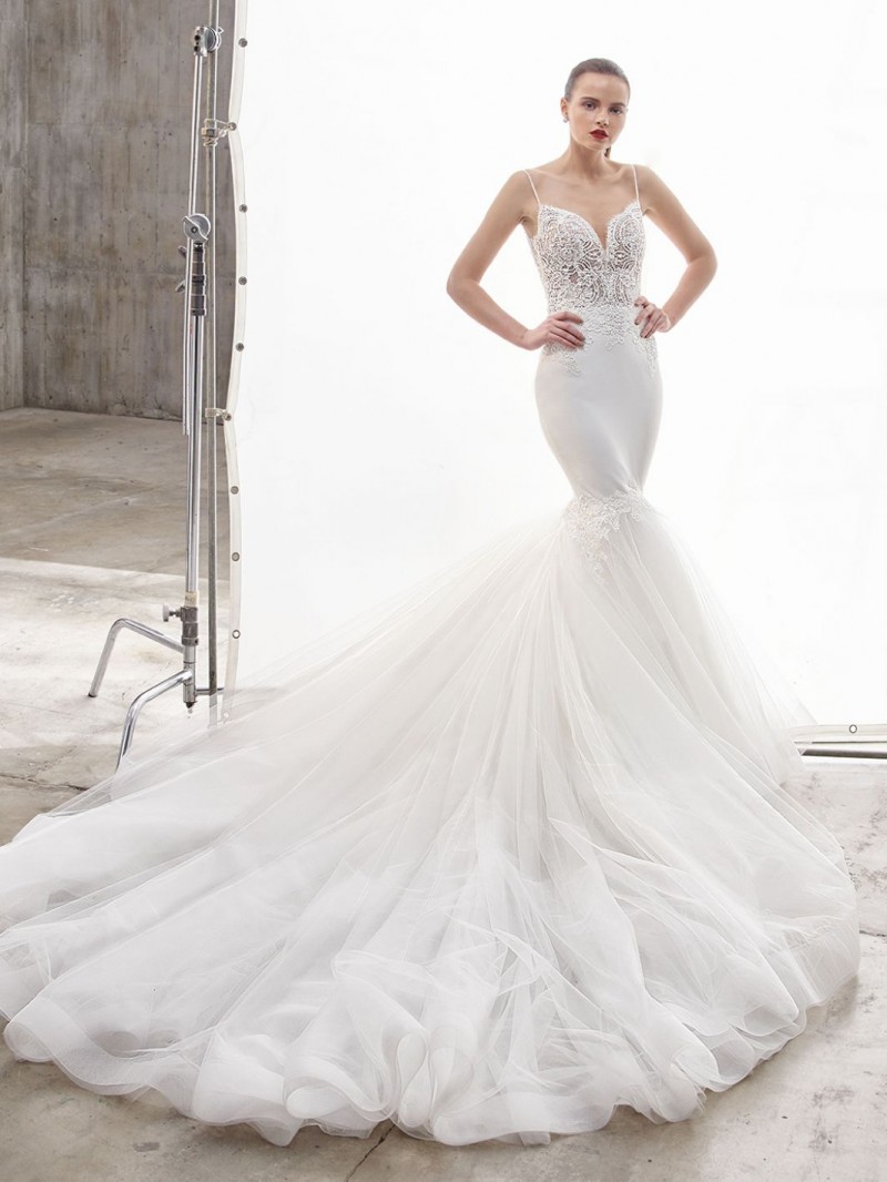 Enzoani Bridal Naya | Full Length Gown Featuring Floral Corded Lace 