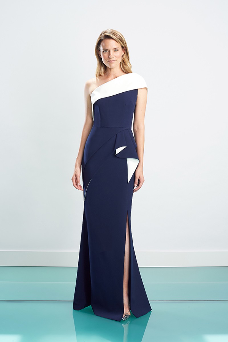 Daymor Couture | Style 1463 | One Shoulder Collar Evening Gown W/Skirt Drape