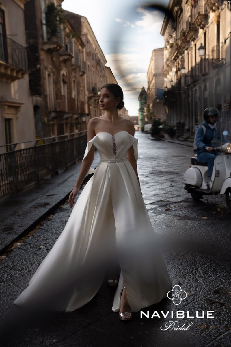 Naviblue Bridal - Idalia | Strapless Draped Off Shoulder | Wedding Dress