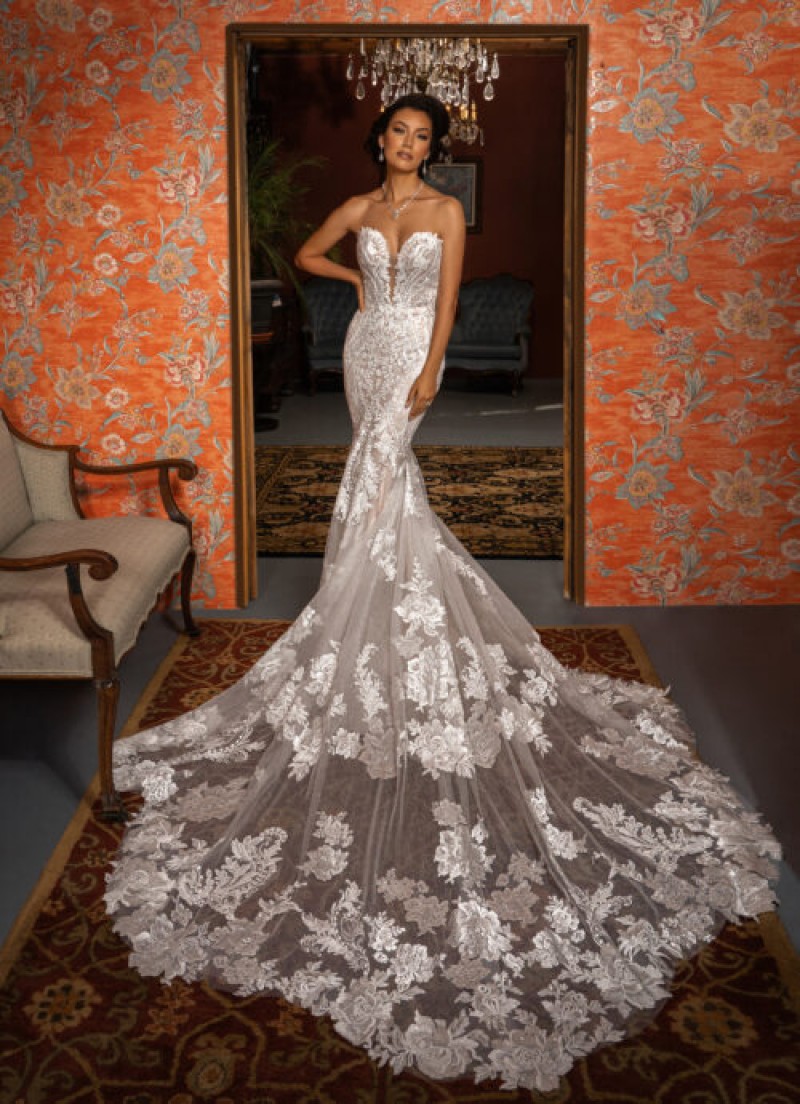 Kitty Chen Bridal Alyssa 2238 | Strapless Deep V Bodice  | Delicate Lace Detail | Side Cutout | Wedding Dress
