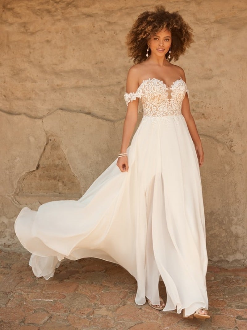 Maggie Sottero | Chantal 22MC553 | Off-the-shoulder Chiffon Wedding Gown