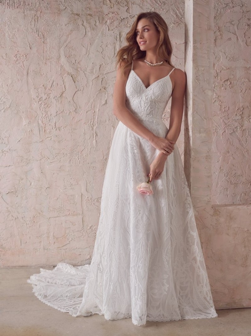 Maggie Sottero | Hanaleigh 22MC937 | A-line scoop back bohemian bridal gown 