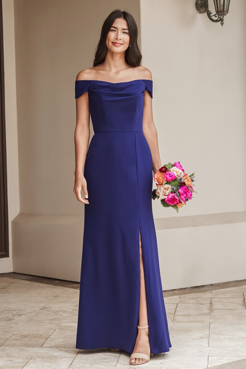 Belsoie Style 243015 | A-line elegant dress with portrait neckline and soft cowl