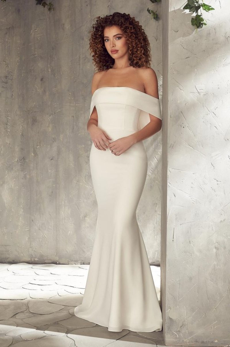 Mikaella Bridal 2405 | Strapless Crêpe gown with off the shoulder portrait collar Priced @ $2185