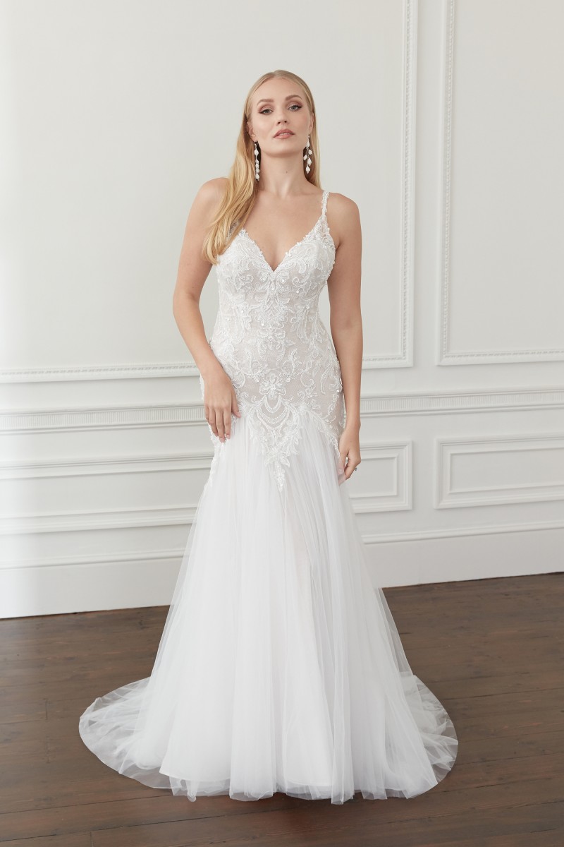 Sincerity Bridal Style 44378 | Beaded V-Neck Glitter Tulle Trumpet Gown