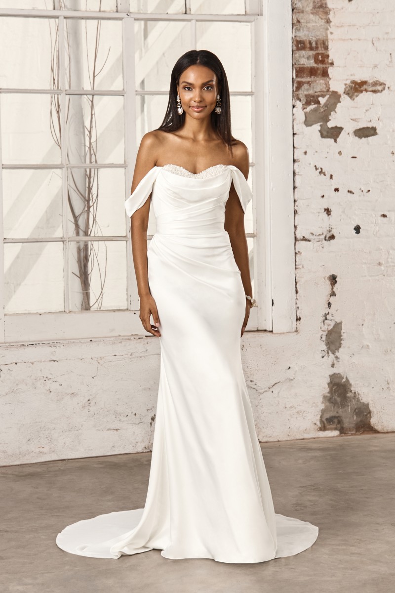 Sincerity Bridal Style 44388 | Charmeuse Fit & Flare Gown with Embellished Sweetheart Neckline