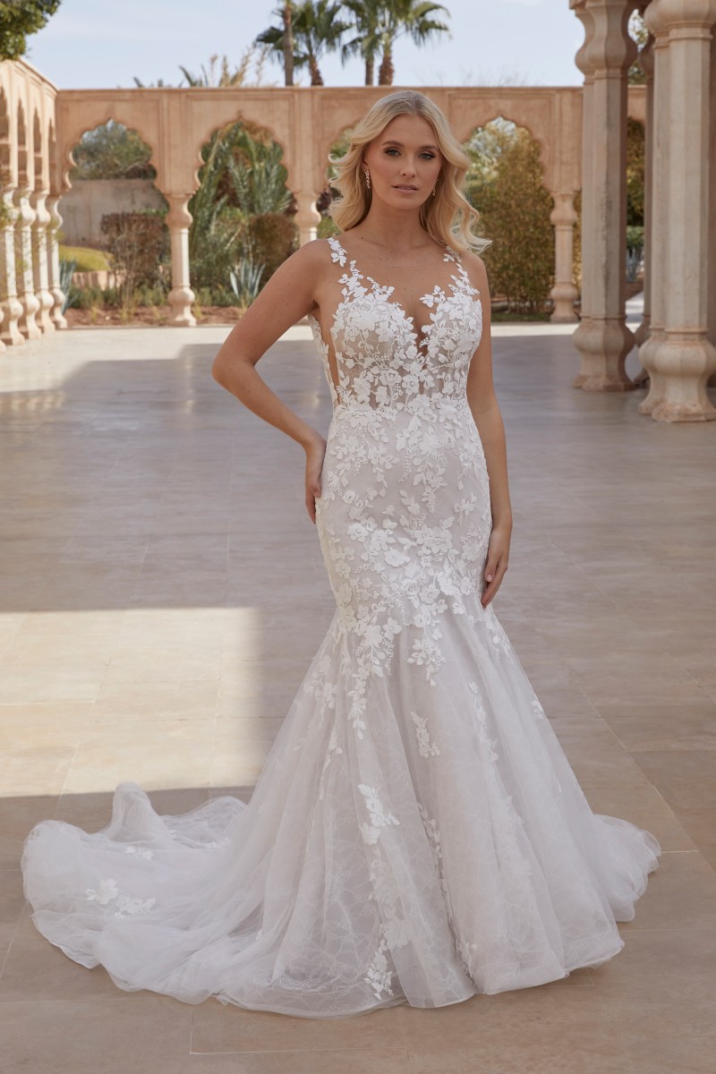 Sincerity Bridal Style 44434 | Lace Trumpet Gown with V-Side Cutouts and Low V-Back