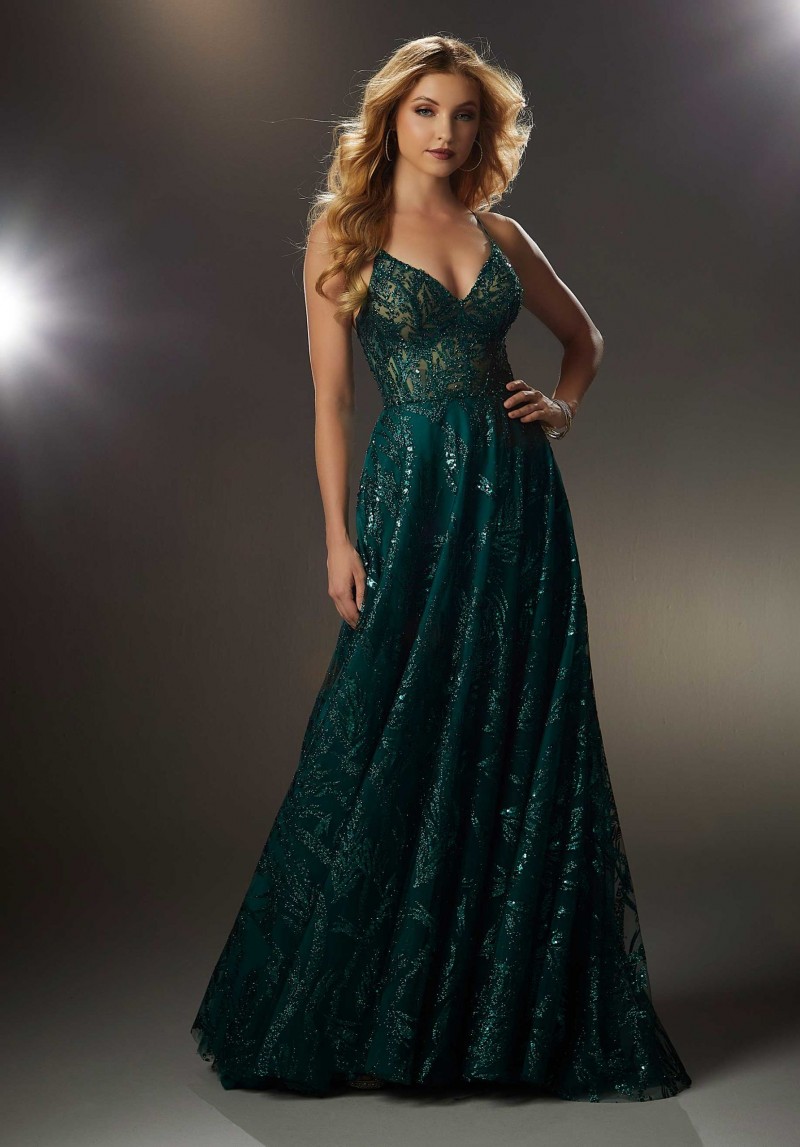 Morilee 48007 | Patterned Glitter A-line Prom Dress