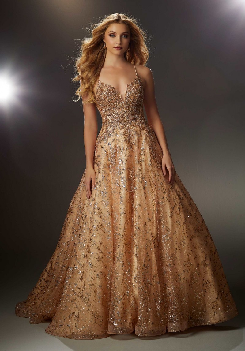 Morilee 48017 | Beaded Lace & Glitter Ball Gown Dress