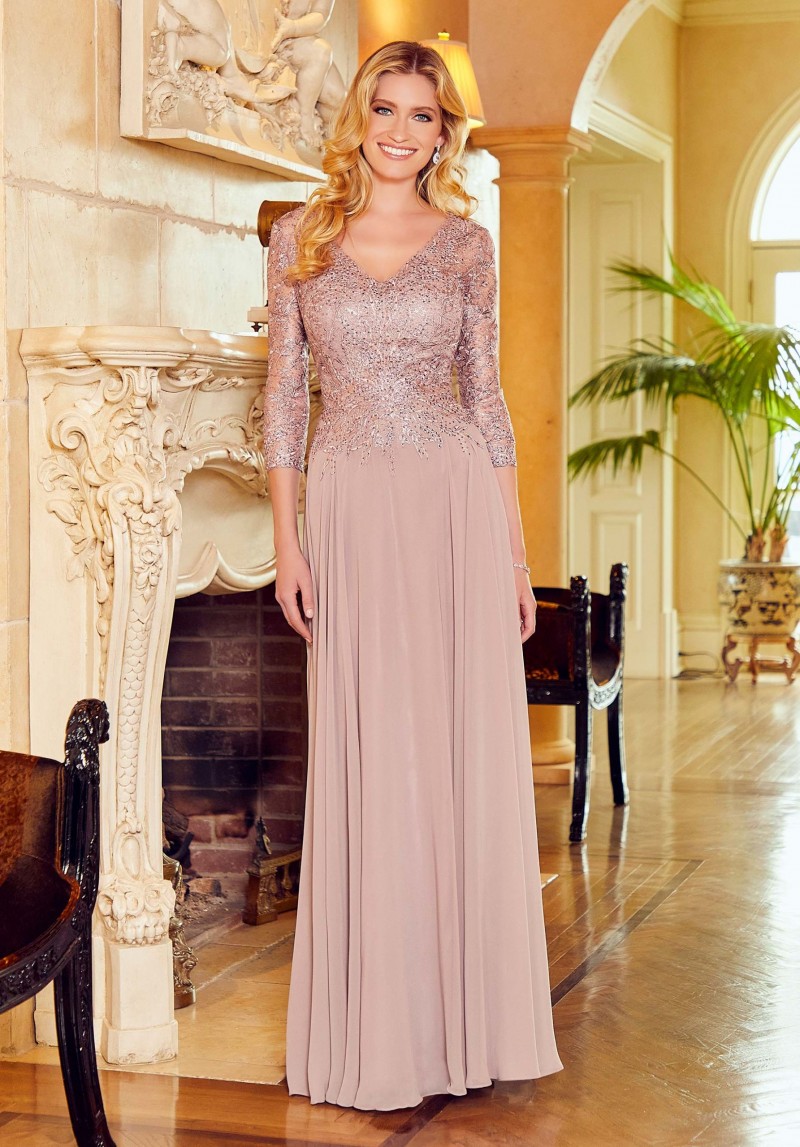 MGNY by Morilee | Style 72524 | Elegant evening dress | All over lace bodice with a v-neckline .