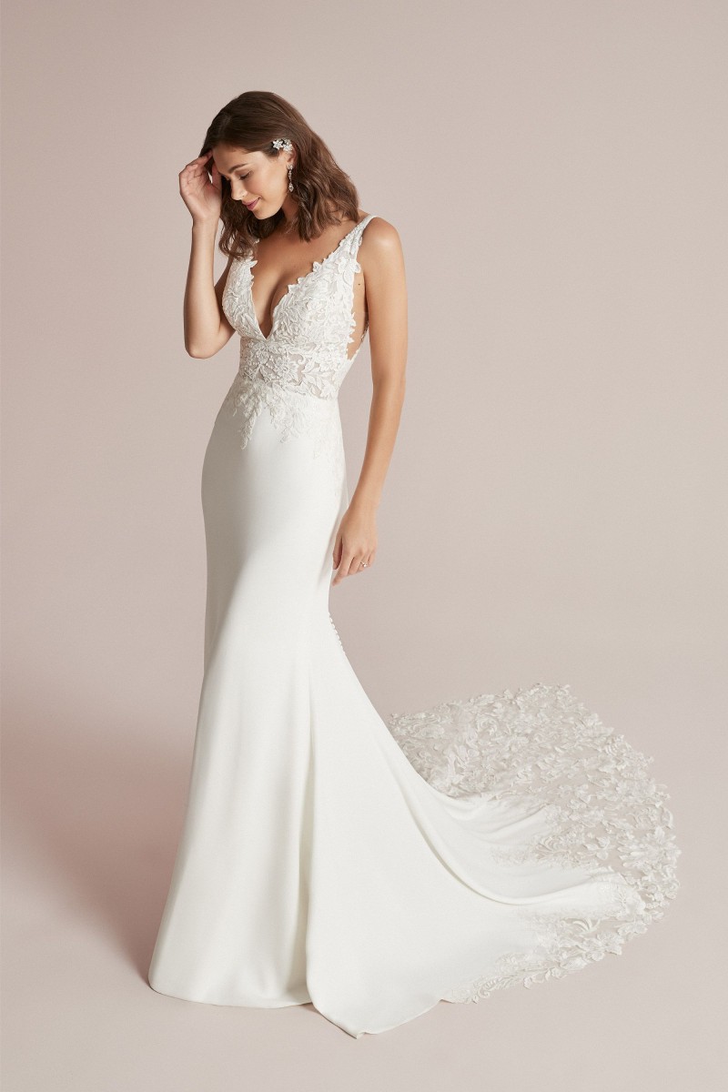 Justin Alexander Cecile | 88209 | Plunging V-Neck Fit and Flare Wedding Dress with Illusion Train
