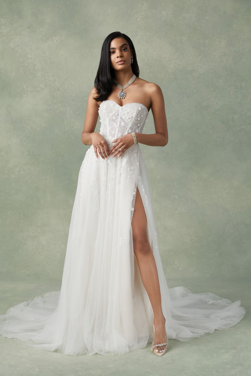 Justin Alexander | Florita | 88310 Beaded Strapless Tulle A-Line Dress with 3D Flowers