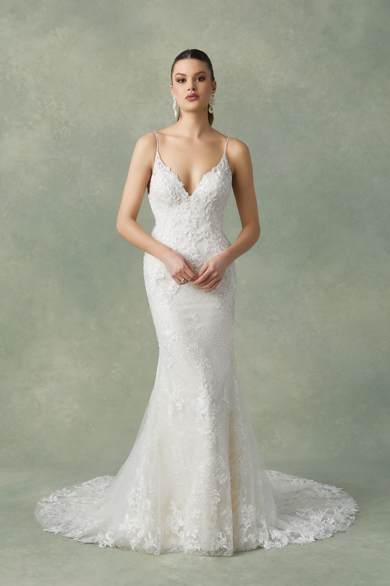 Justin Alexander | Felix | 88311 | Beaded Lace Fit and Flare Dress with Sequined Glitter Tulle