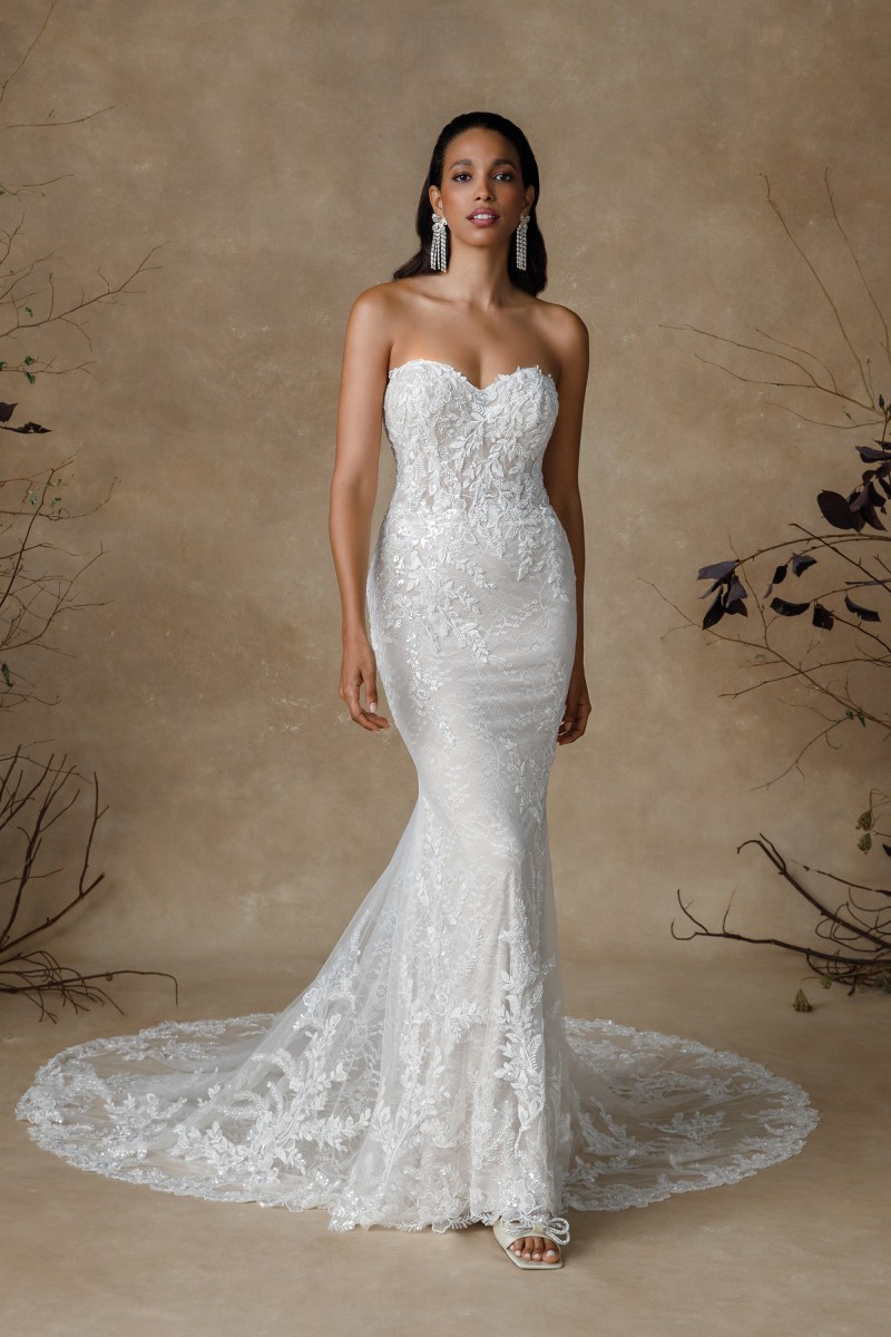 Justin Alexander | Giada 88328 | Strapless Lace Fit and Flare Wedding Dress | Sheer Bodice