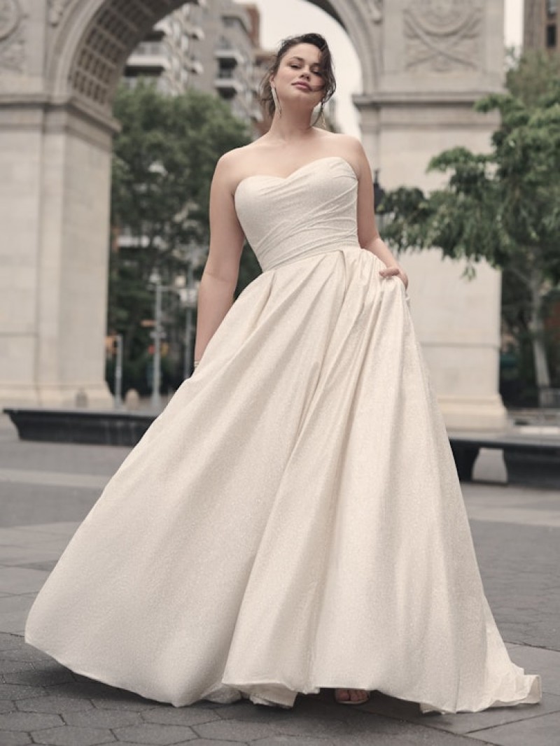 Maggie Sottero Bridal | Anniston 23MS040 | Shimmery Ballgown Wedding Dress | Strapless Neckline | Gown Only