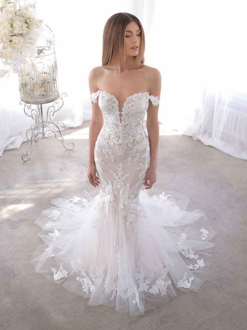 Blue by Enzoani Bridal Olenka | Beaded Embroidered Floral Lace, Glitter Tulle & Tulle