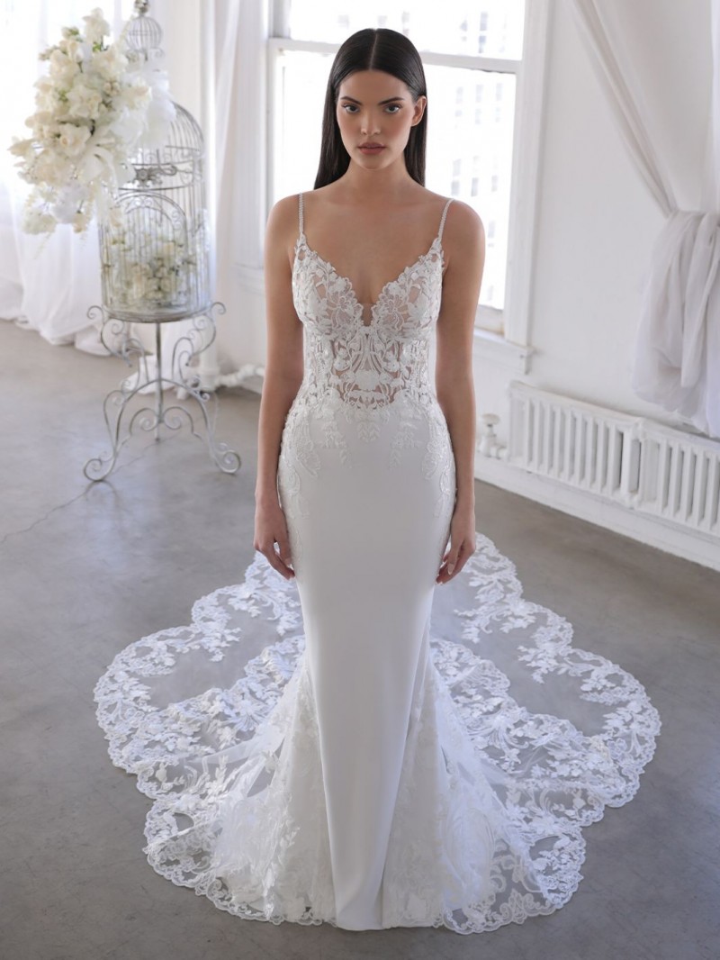 Blue by Enzoani Bridal Omari | Sequins Embroidered Lace, Stretch Georgette & Tulle
