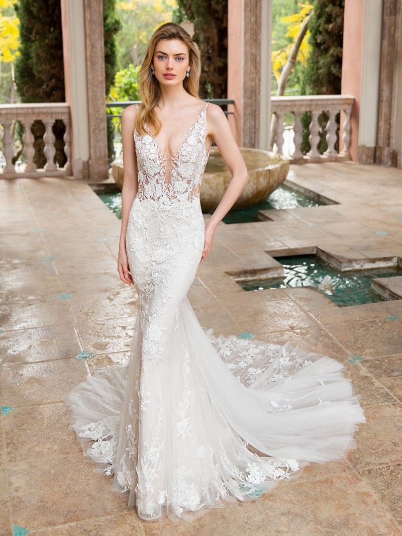 Enzoani Bridal Ramona | Sheer Illusion Neckline | V-Neck Wedding Dress