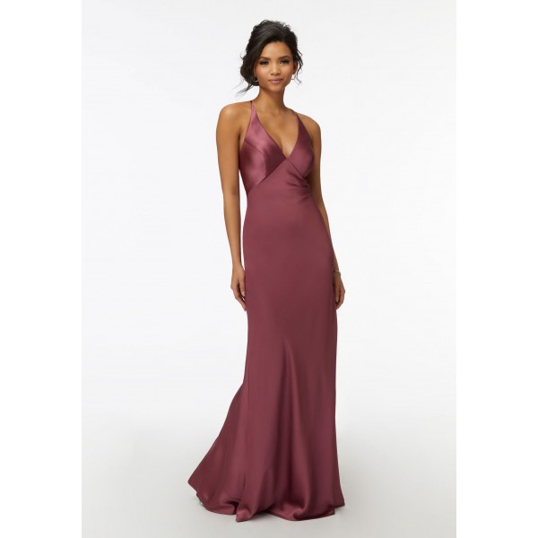 Morilee Bridesmaids Style 21740 | V-Neck Satin Bridesmaid Dress with Cowl Back