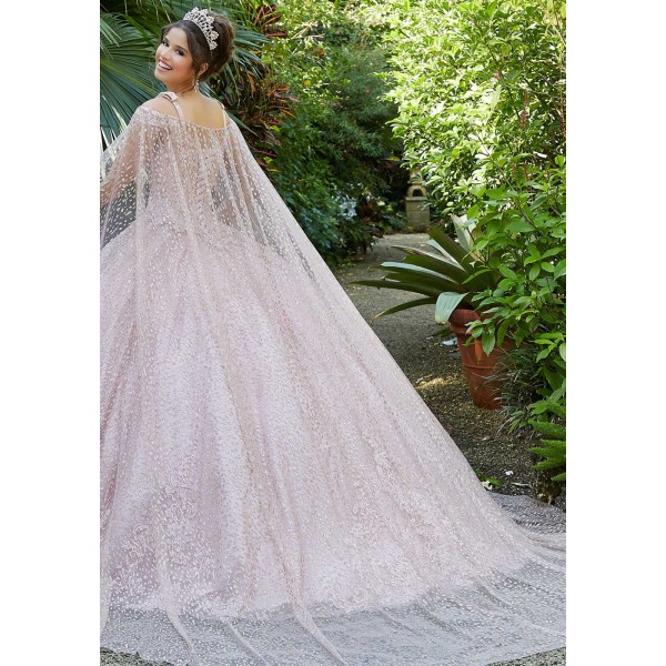 Quinceanera by Mori Lee 89299 | Patterned Glitter Net Cape