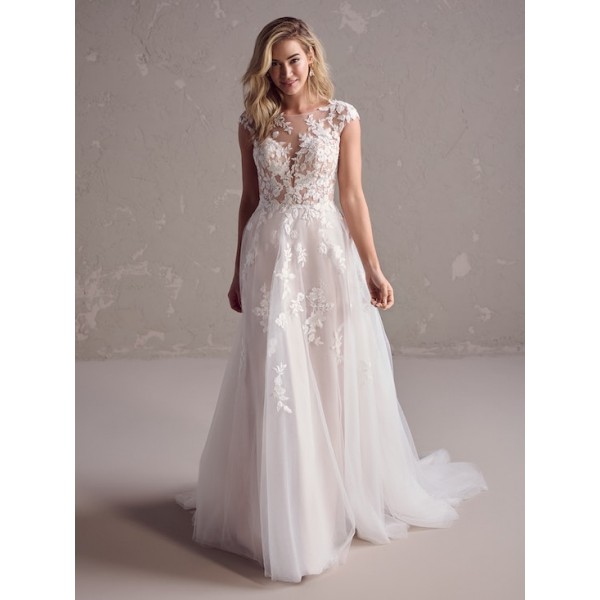 Rebecca Ingram Bridal | Benicia |  24RN156 |  Romantic Short Sleeve Floral Wedding Gown
