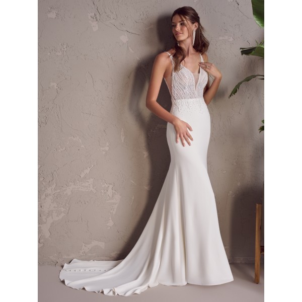 Rebecca Ingram Bridal | Jenrose | 24RS196 | Fit-&-Flare Sexy Beaded Crepe Bridal Gown